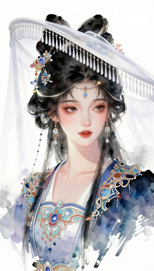 华丽水墨少年插画：层叠色彩与朦胧光影的东方韵味