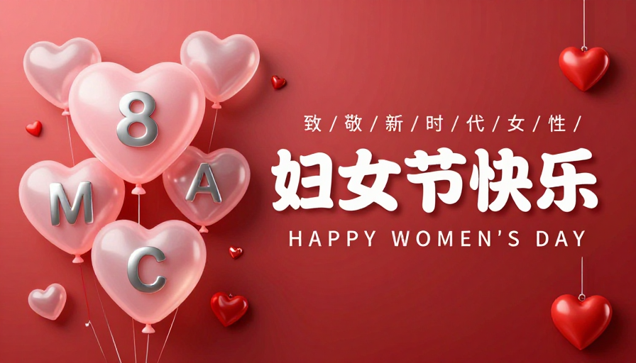 妇女节主题海报:现代优雅红色渐变与立体心形设计