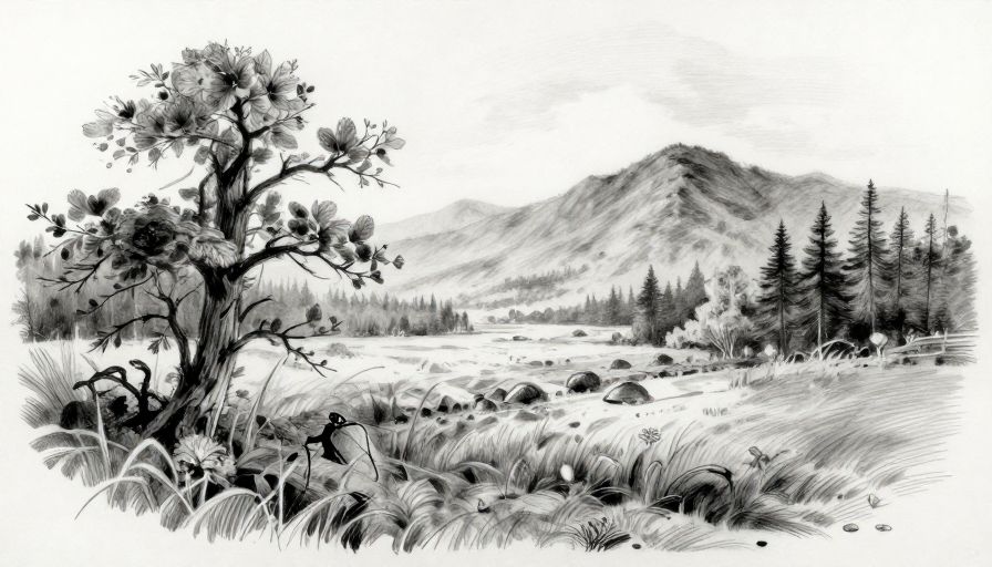 高清素描风景：细腻线条勾勒自然之美
