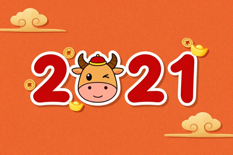 2021新春祝福：红色立体数字与吉祥元素融合设计