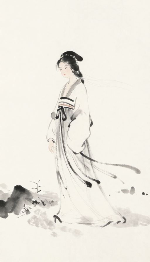 水墨古韵：一吹而散的飘渺美人