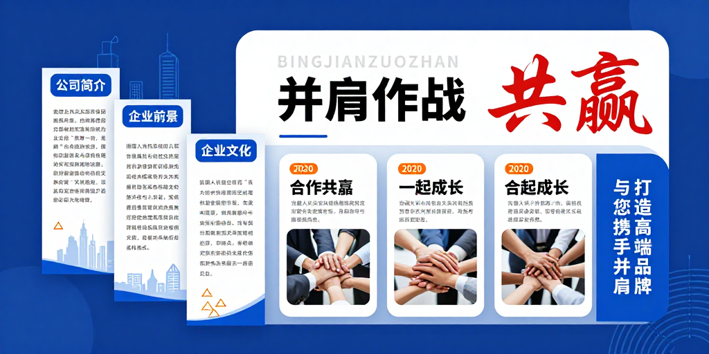 科技蓝商务海报：并肩合作共创未来