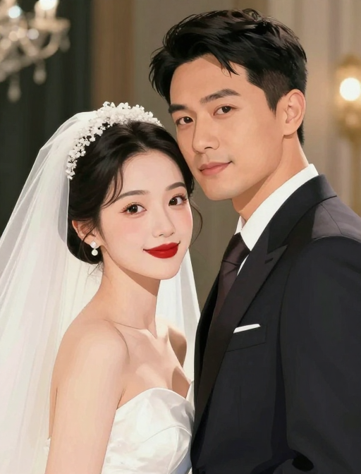 优雅婚礼漫画:浪漫拥抱与幸福时刻