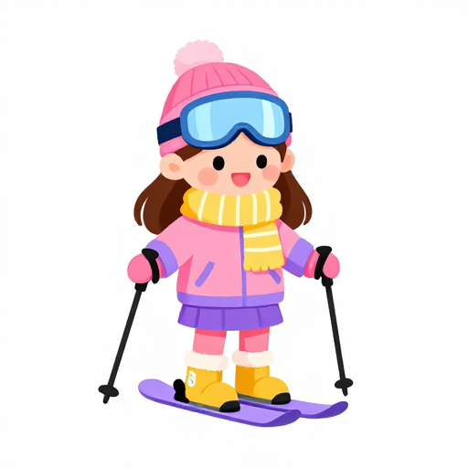 Q版滑雪少女插画：甜美冬日运动主题