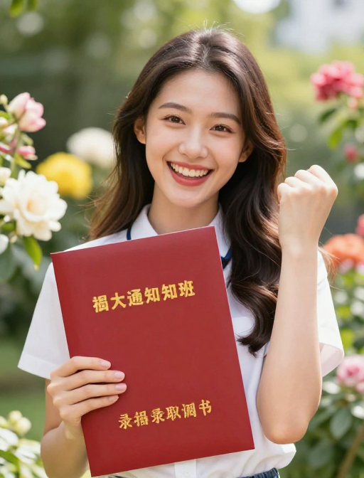喜悦绽放，梦想启航：女孩与录取喜报的高清瞬间