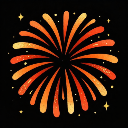 热烈橙红烟花绽放 · 节日庆典插画海报