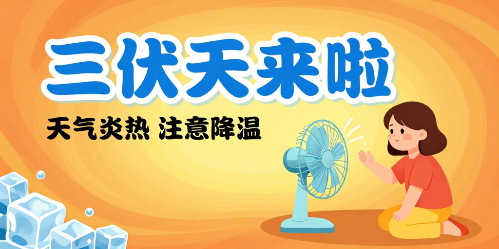 三伏天来啦:高温预警公益插画海报