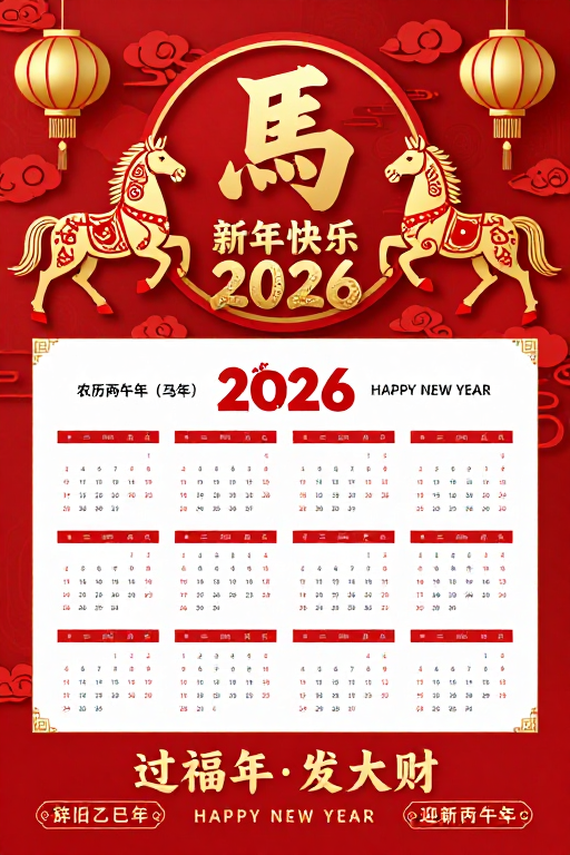 2026马年新春：传统剪纸烫金融合中国风海报