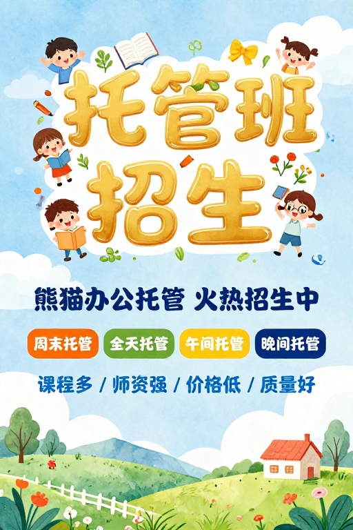 童趣水彩风儿童托管班招生海报