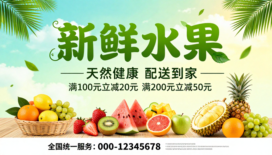 清新夏促:天然健康水果热卖海报