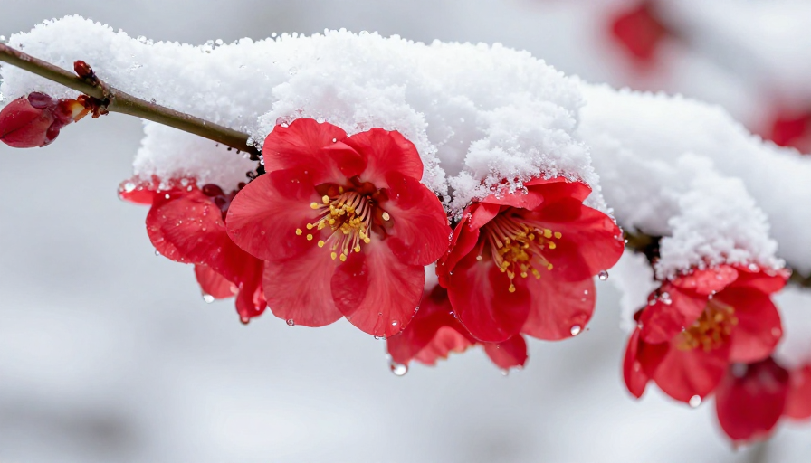 雪映红梅:高清摄影的冬日花卉绝美瞬间