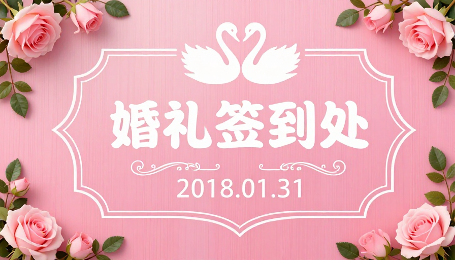粉红浪漫婚礼签到处展板设计