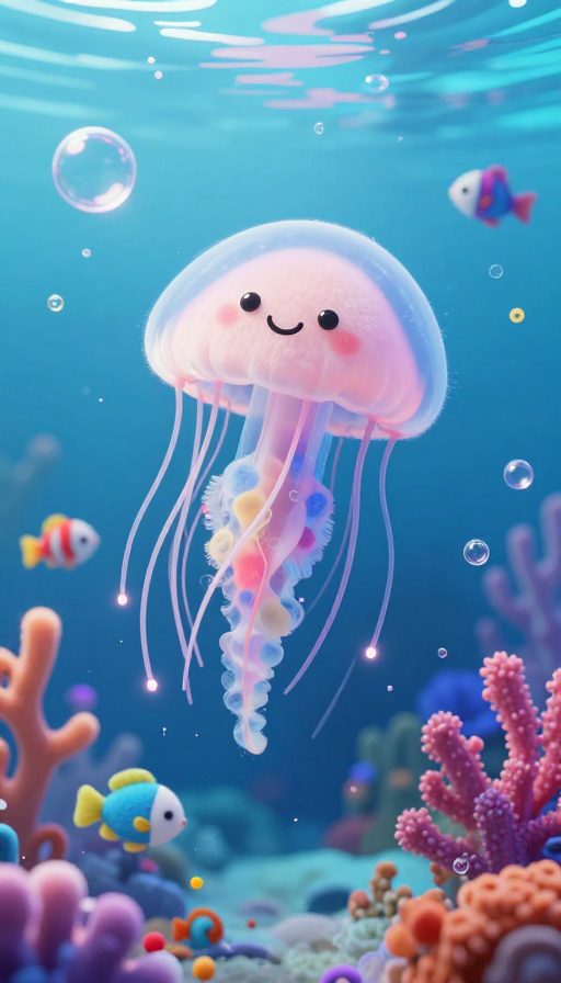 梦幻海底：治愈毛绒水母的宁静漫游