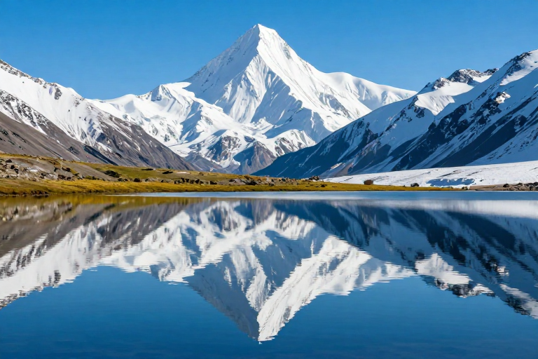 雪山倒影碧湖 纯净高山风光摄影