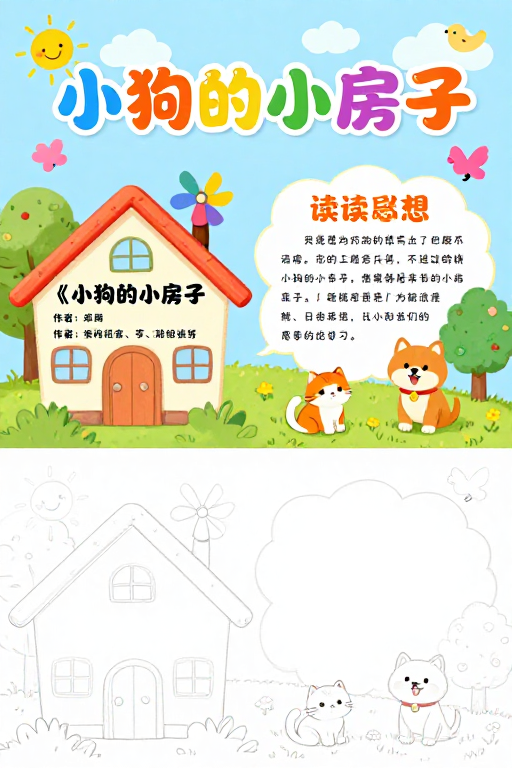 阳光童趣:《小狗的小房子》儿童插画海报
