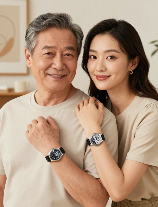 夏日温情时光:中老年夫妇与时尚手表的温馨合照