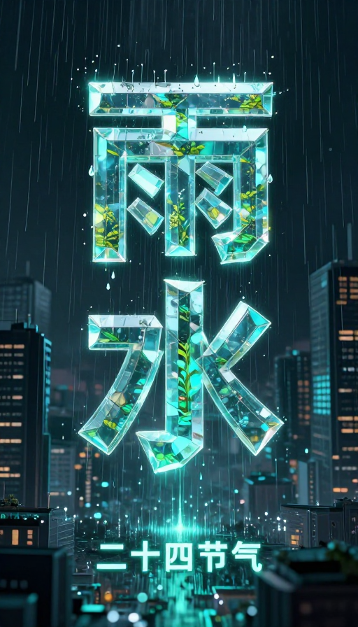 未来赛博低多边形·雨水文字光影特效