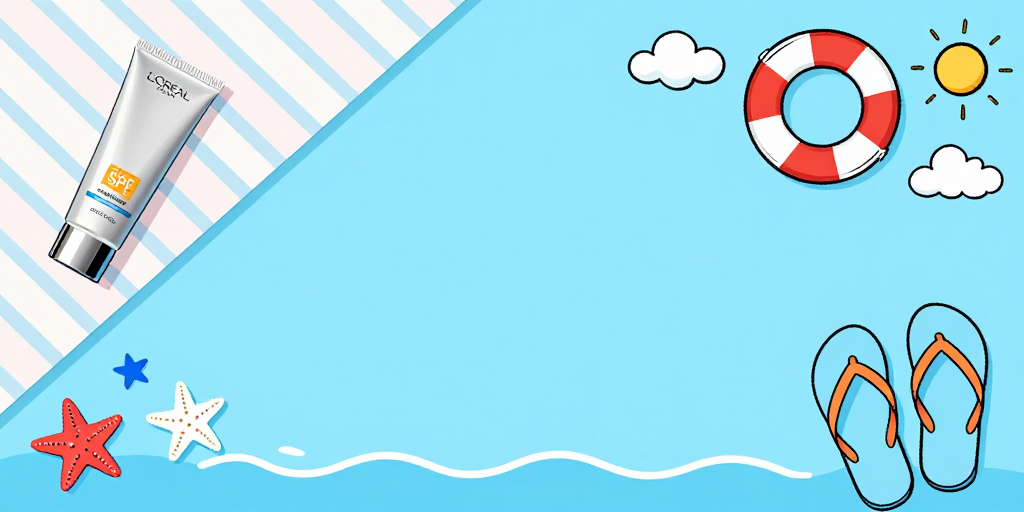 夏日海滩防晒清新插画宣传图