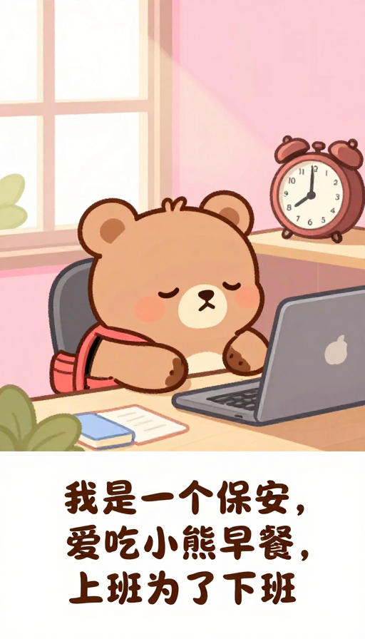 可爱小熊打工插画：晨光里的瞌睡时光