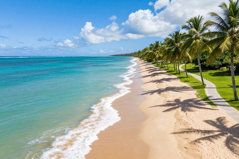 热带海岸线高清摄影:碧蓝海水与金色沙滩的梦幻度假风光