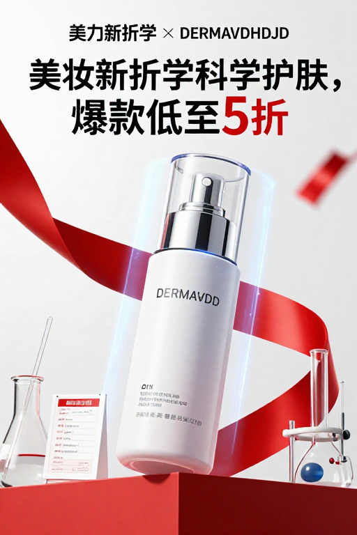 美力新折学×DERMA年中大促海报，科技风凸显专业护肤