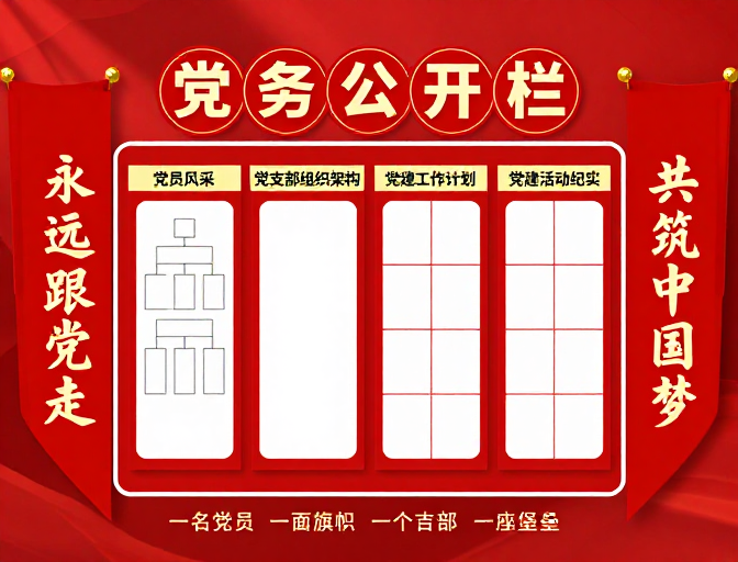 红色党建主题党务公开栏展板设计
