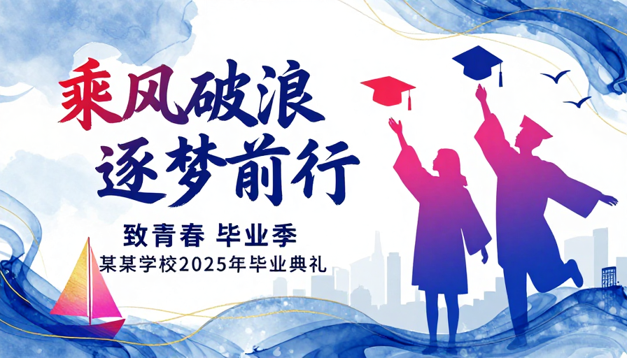 水墨渐变毕业季海报,乘风破浪逐梦青春