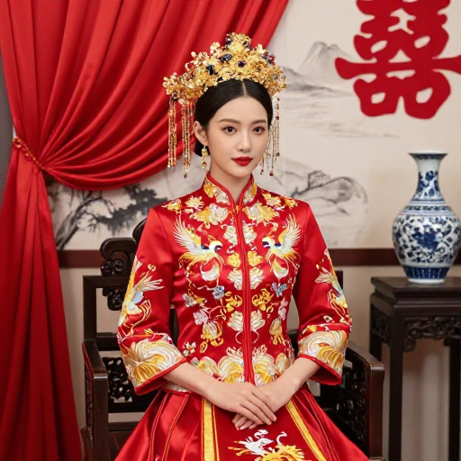 红装华服迎喜宴：中式新娘古典美照