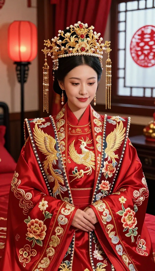 华美凤冠新娘中式婚礼特写