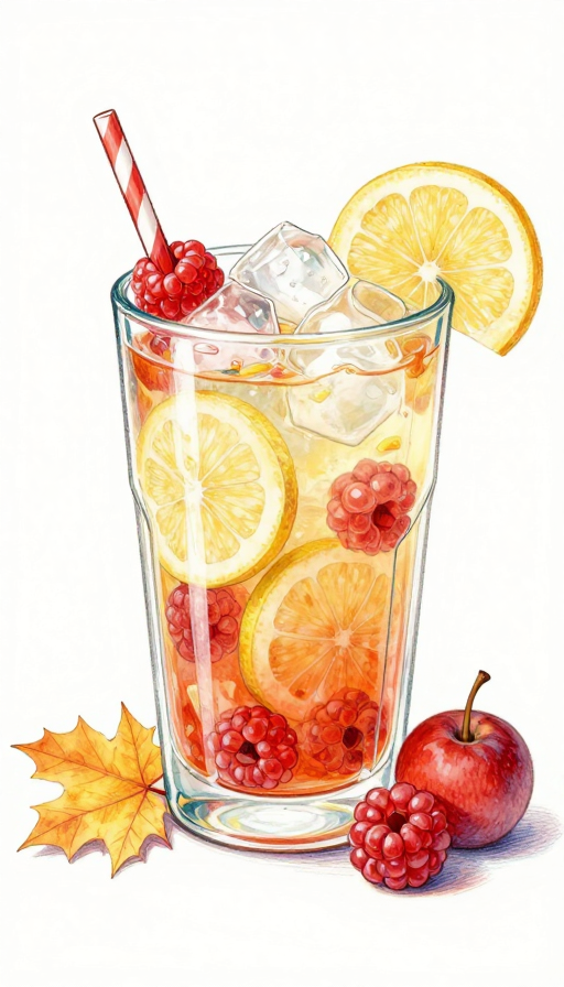 水彩与彩铅绘制的秋日饮品插画