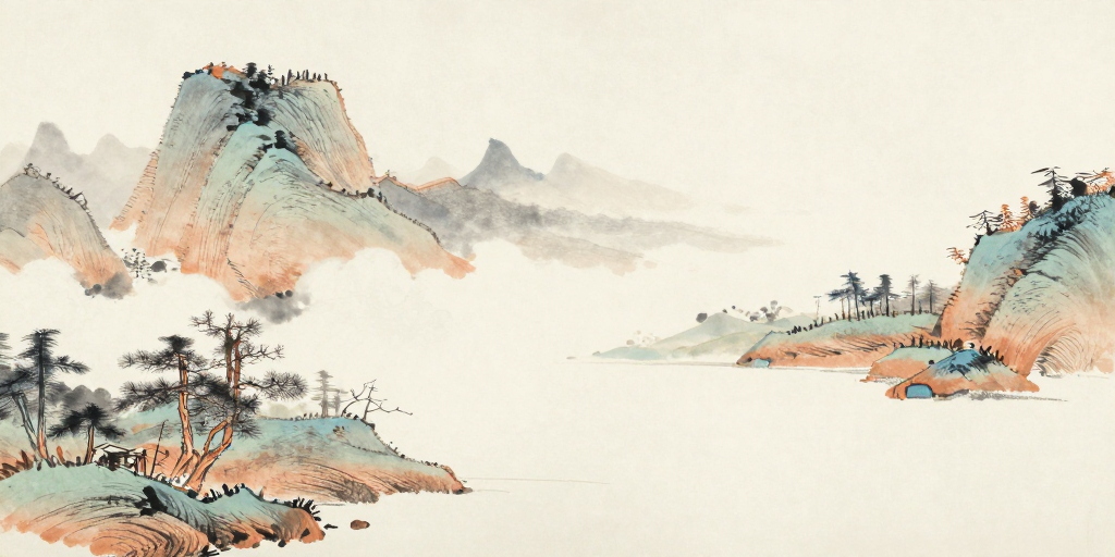 水墨留白·对称山峦意境图