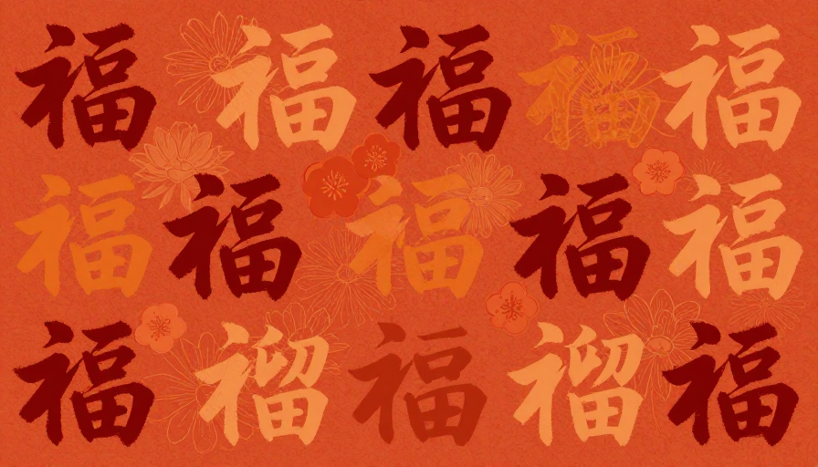 橙红做旧书法“福”字纹理 新年节庆底纹