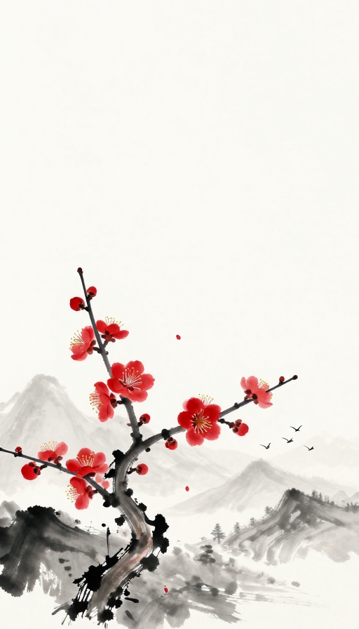 水墨梅花意境图：中国风背景艺术