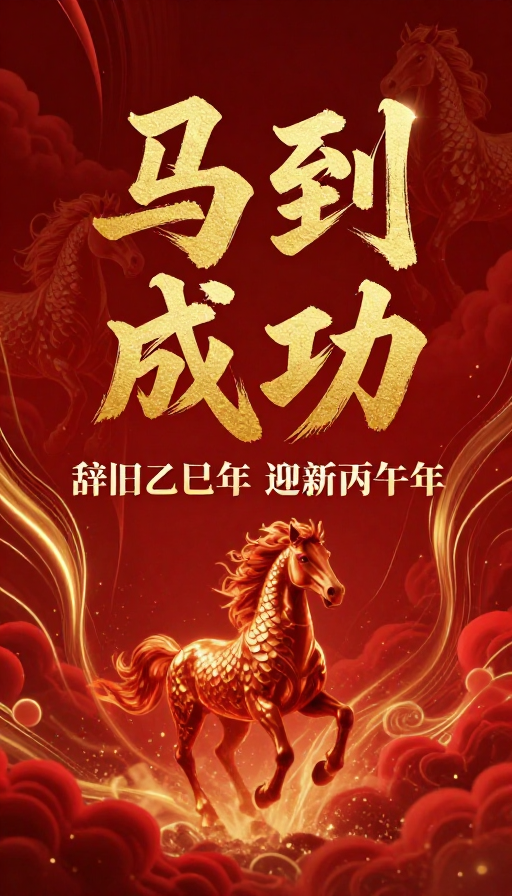 金红中国风新年庆典：马到成功 辞旧迎新