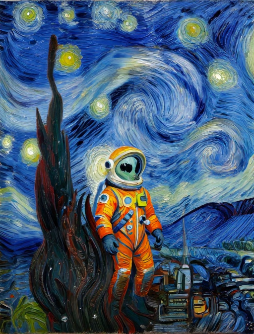 梵高星空漩涡中遨游的星际探索者