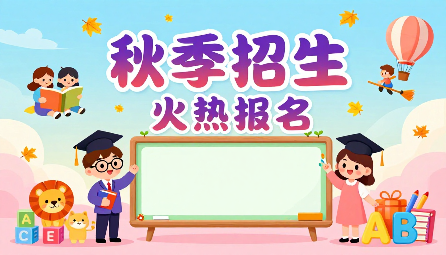 秋日萌趣招生海报：暖色调插画吸引报名