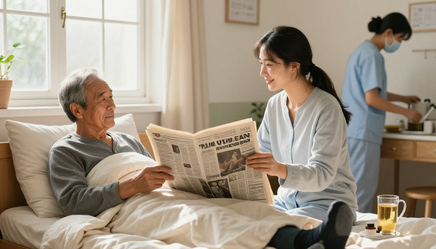 暖阳下的亲情:女儿陪伴王瘸子读报的温馨时刻