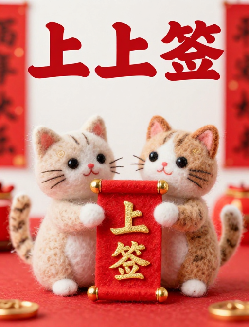双猫捧锦签 福运满门到