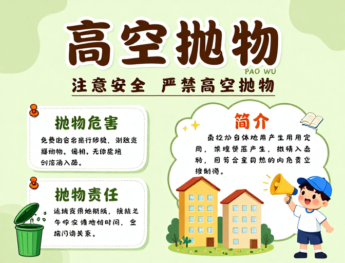 高空抛物安全警示：童趣插画公益海报
