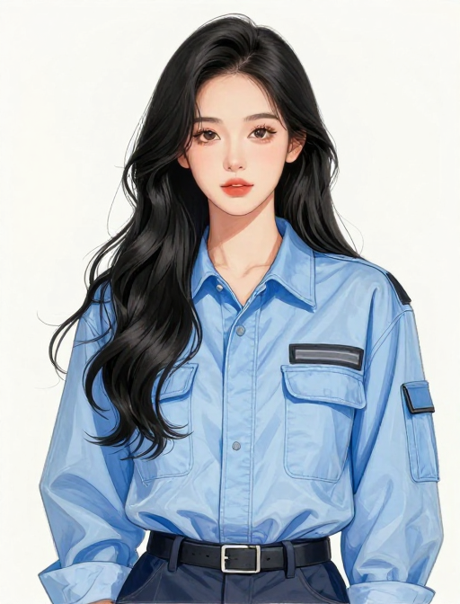 手绘动漫女性角色插画：清新治愈风格全身肖像