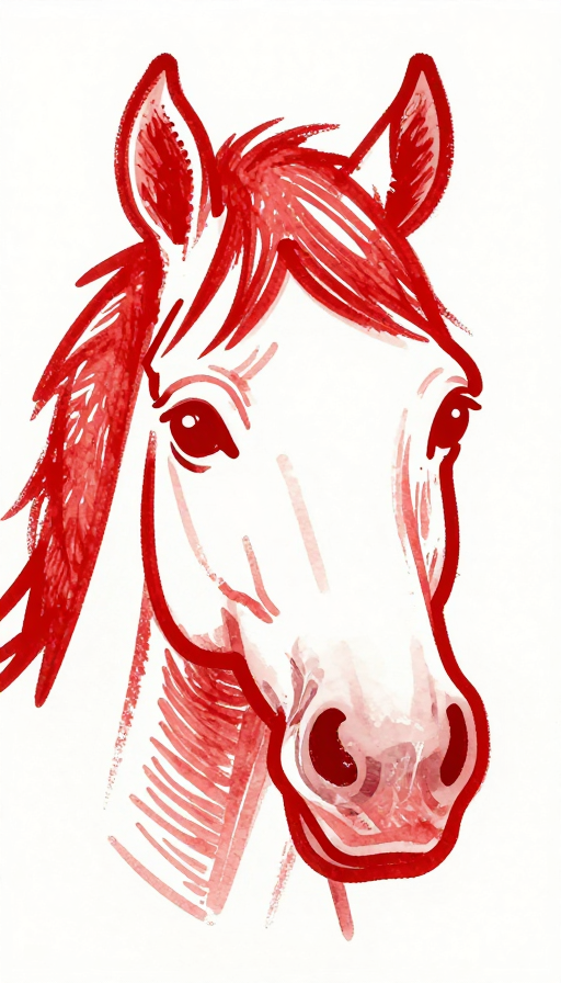 呆萌红马艺术插画：粗犷手绘风Q版特写
