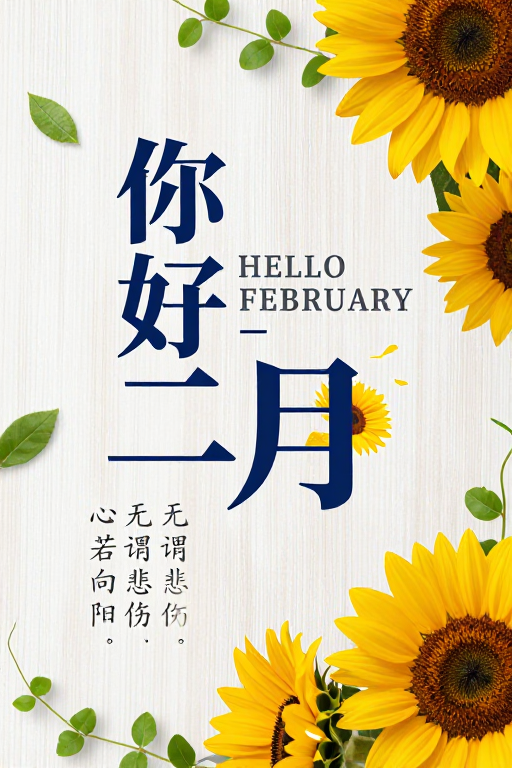 清新文艺二月海报：你好二月温暖治愈