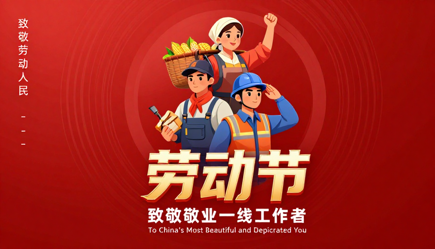 红色插画劳动节海报：致敬劳动者