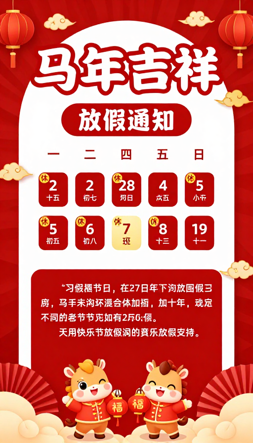 红色喜庆中国风马年春节放假通知海报