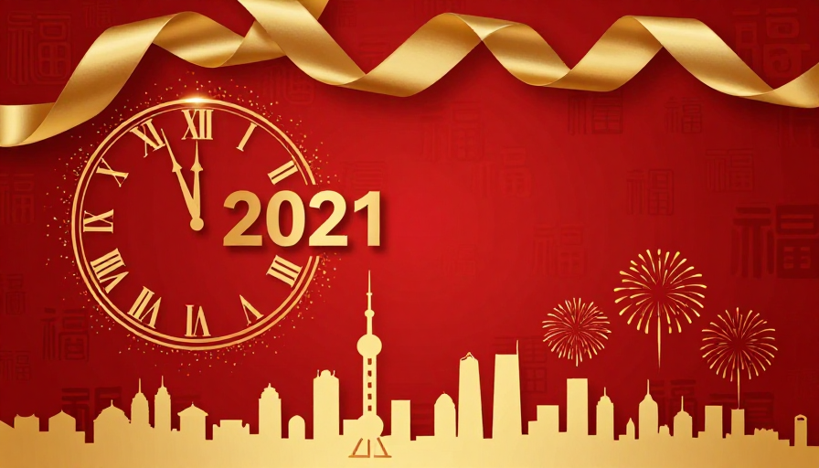 2021新年喜庆金色钟面烟花与城市剪影