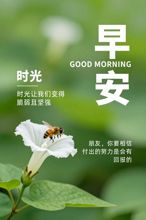 清新自然早安海报，绿色生机传递温暖晨光