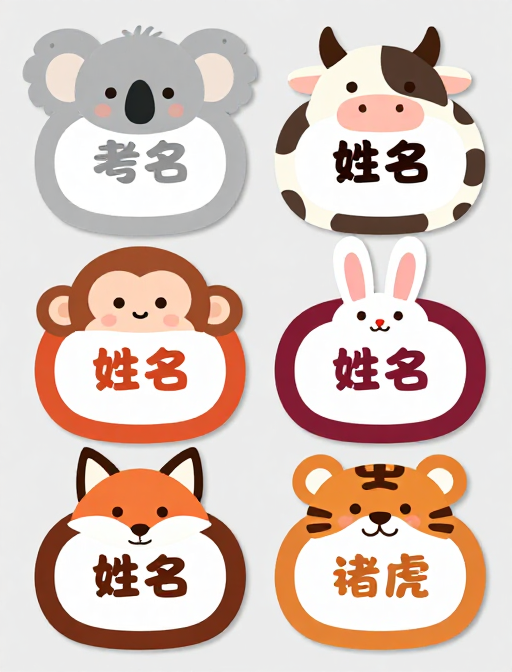 清新可爱动物造型姓名牌设计图