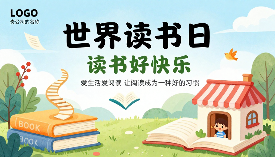 世界读书日童趣插画海报：营造阅读氛围