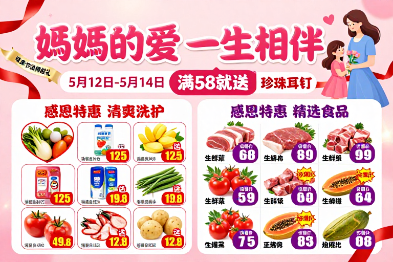 母亲节温情促销海报：妈妈的爱一生相伴