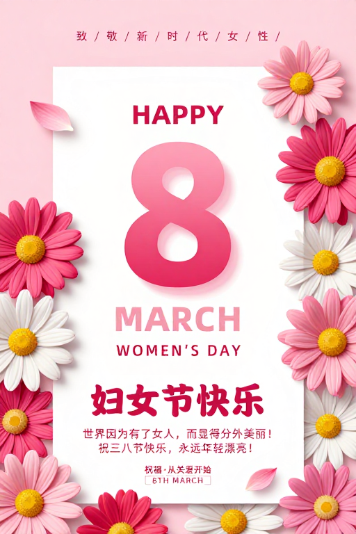 清新粉韵：致敬新时代女性妇女节海报